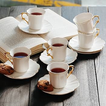 Amazon.com | BTaT Espresso Cups and Saucers, 3 oz, Set of 12, Gold